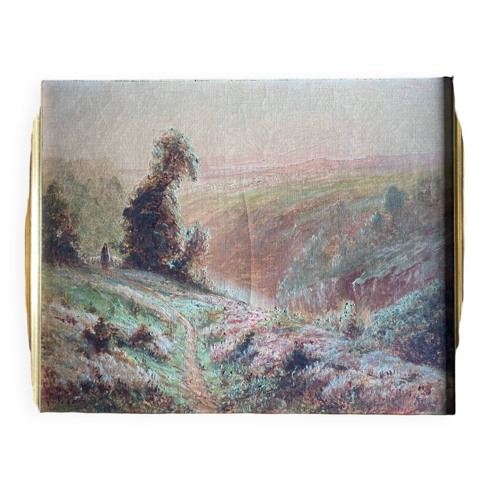 HST painting "Creuse Valley with shepherd" signed LV Pons 19th century
