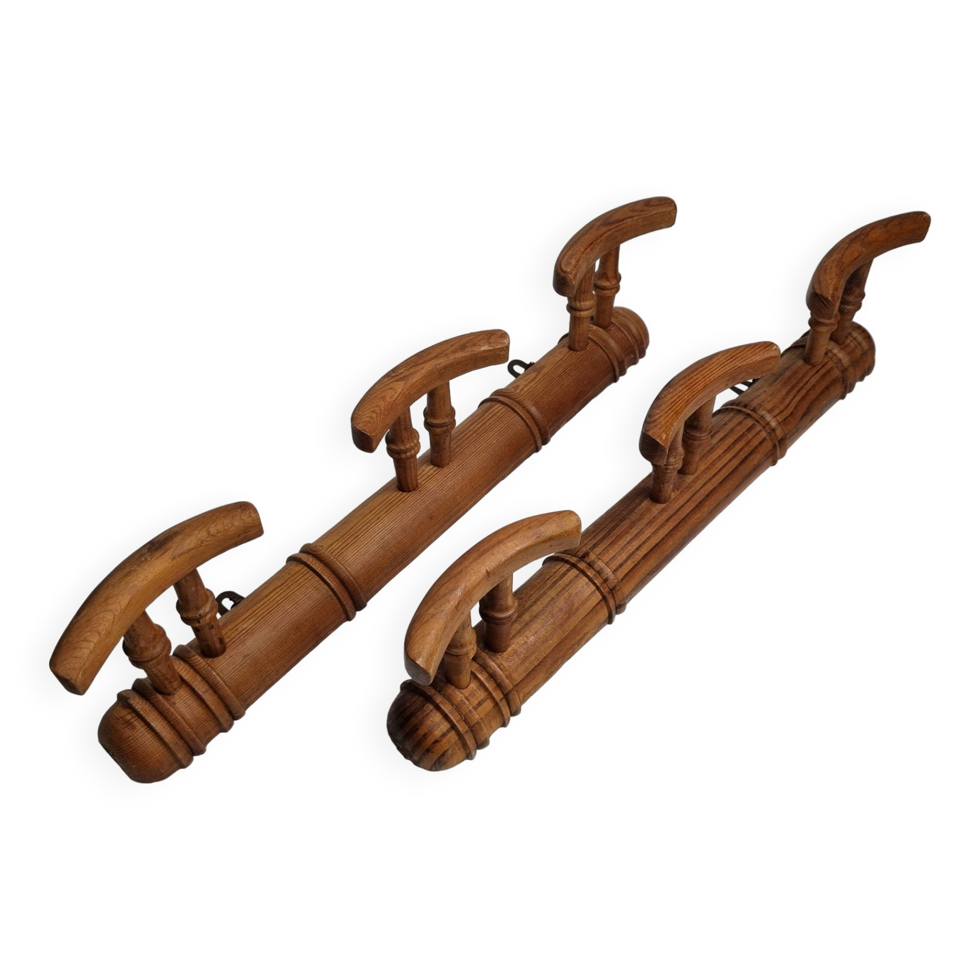 Pair of turned wooden coat racks in imitation of bamboo, 50 cm