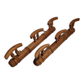 Pair of turned wooden coat racks in imitation of bamboo, 50 cm