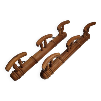 Pair of turned wooden coat racks in imitation of bamboo, 50 cm