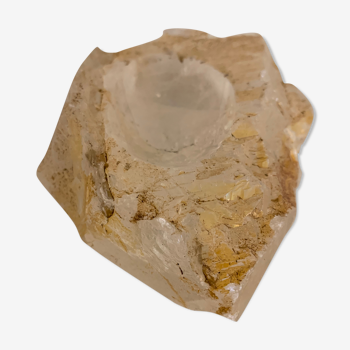 Raw rock crystal ashtray