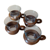 4 vintage Schott Mainz Jeanner cups – glass & teak – 1960/70