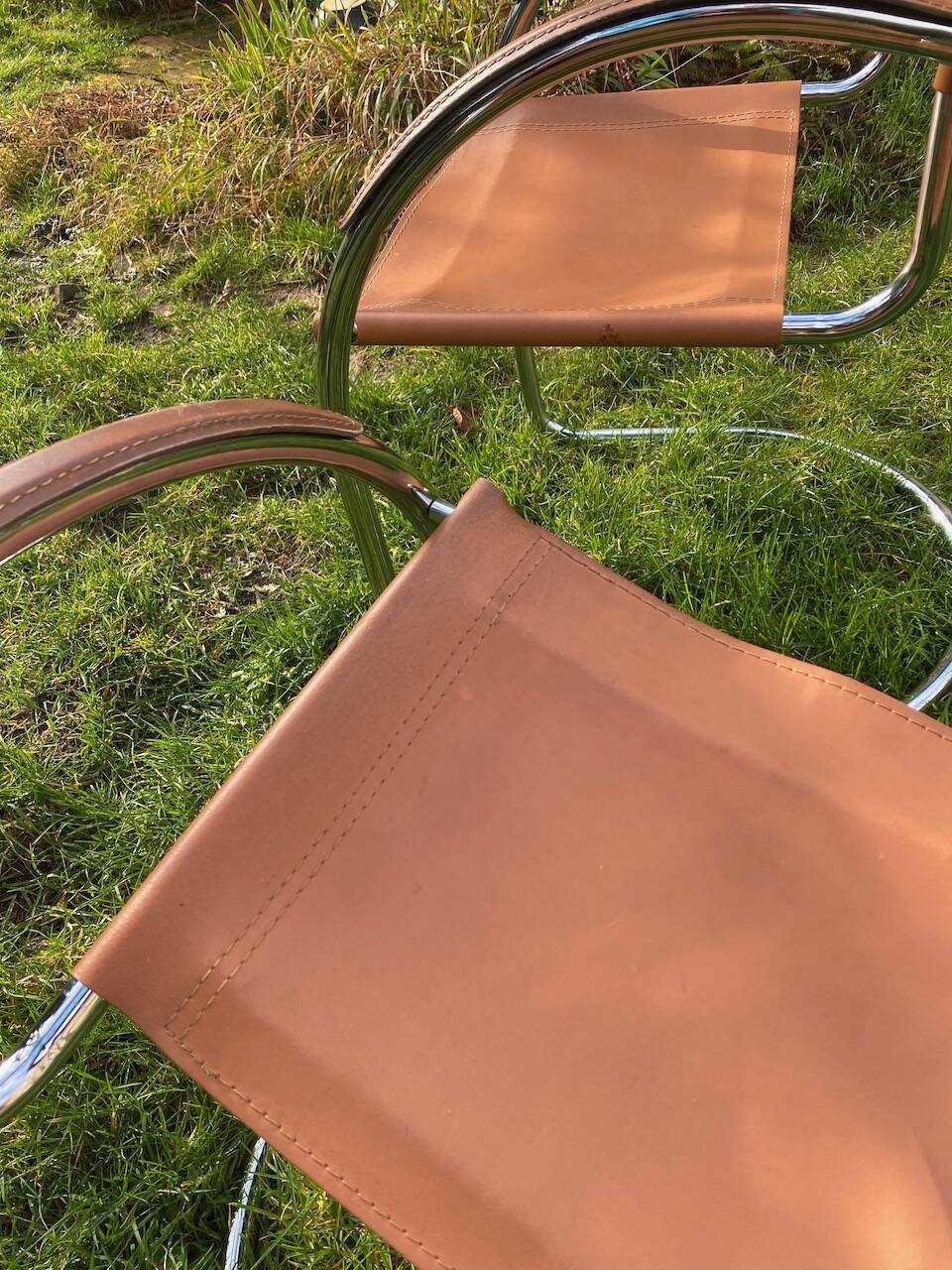 Pair of chrome armchairs, vintage circa 70