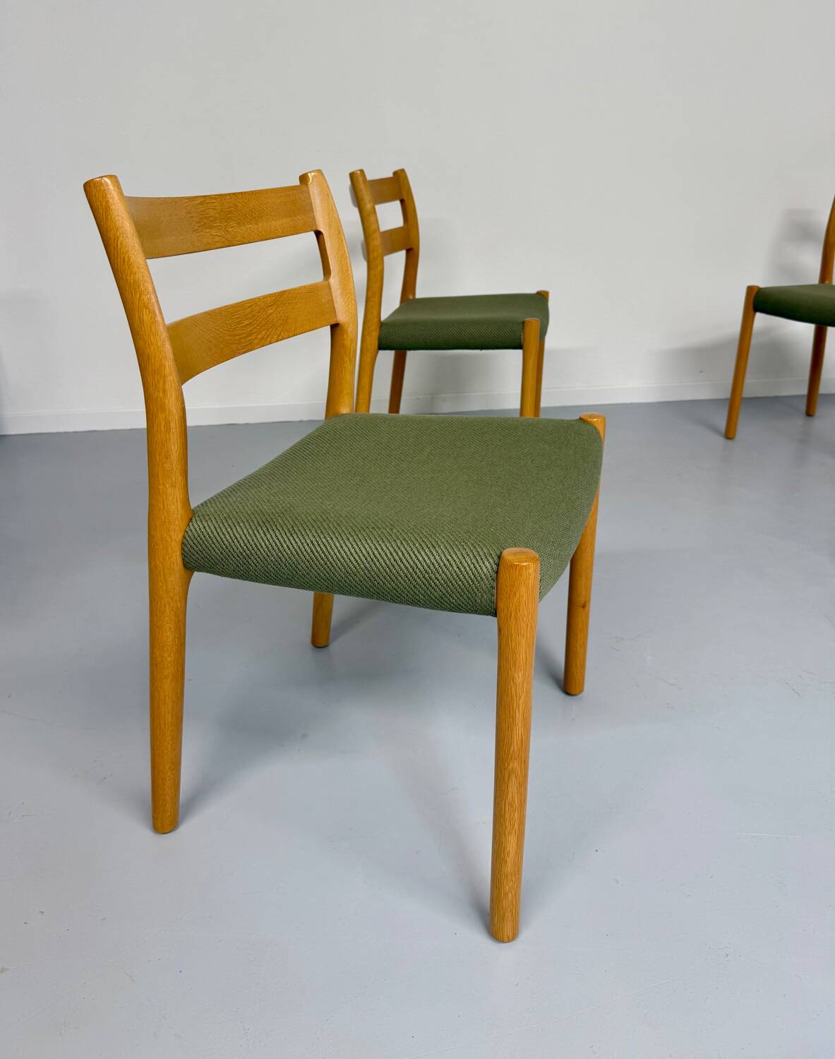 Set of 4 beech chairs designed by Niels Otto Møller, solid vintage beech