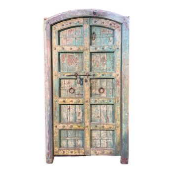 India Rajasthan solid teak door with original green patina