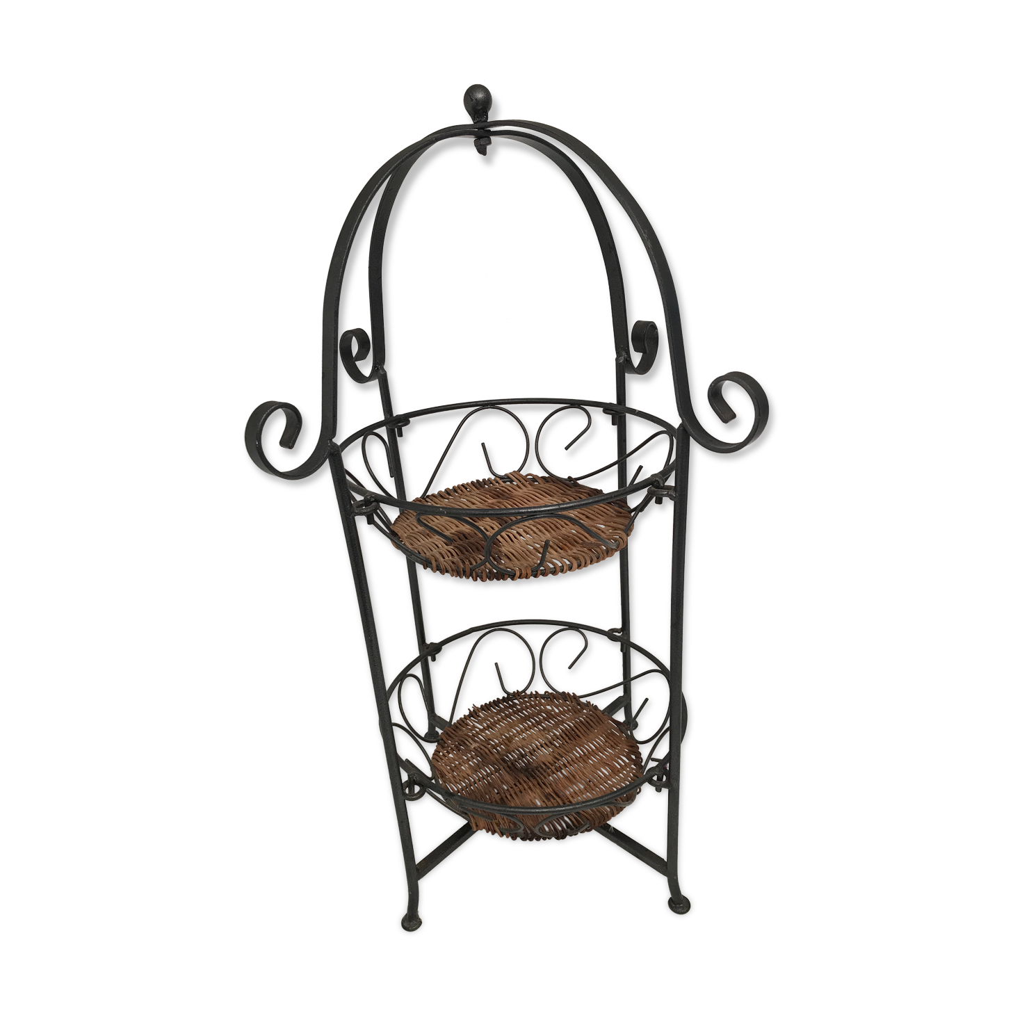 Vintage wrought iron and rattan fruit basket