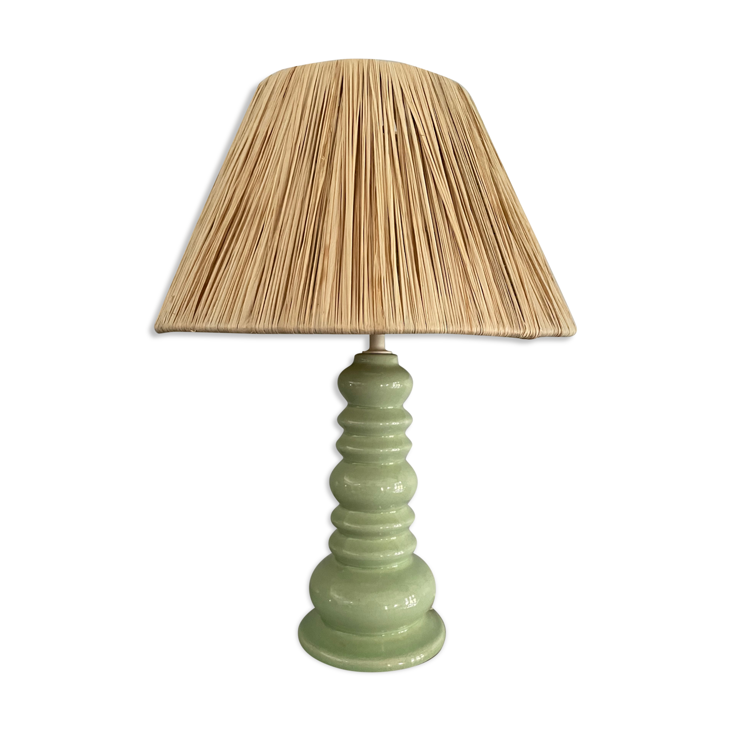 Lampe vintage pastel abat-jour raphia