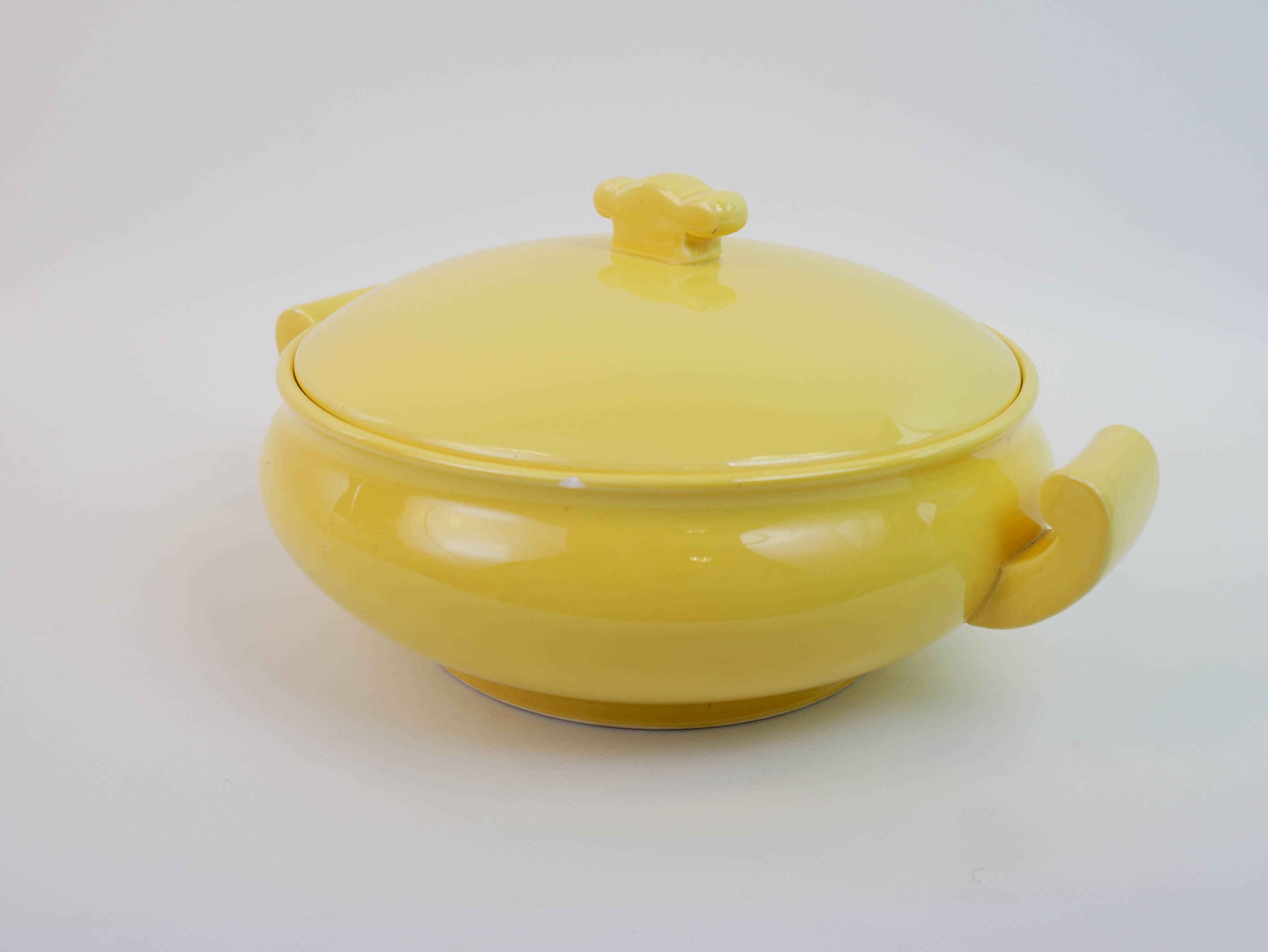 Large yellow modernist soup tureen