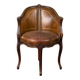 Louis XV style office chair in carved wood, brown leather, circa 1920.