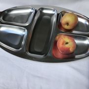 Stainless steel and teak compartmented tray