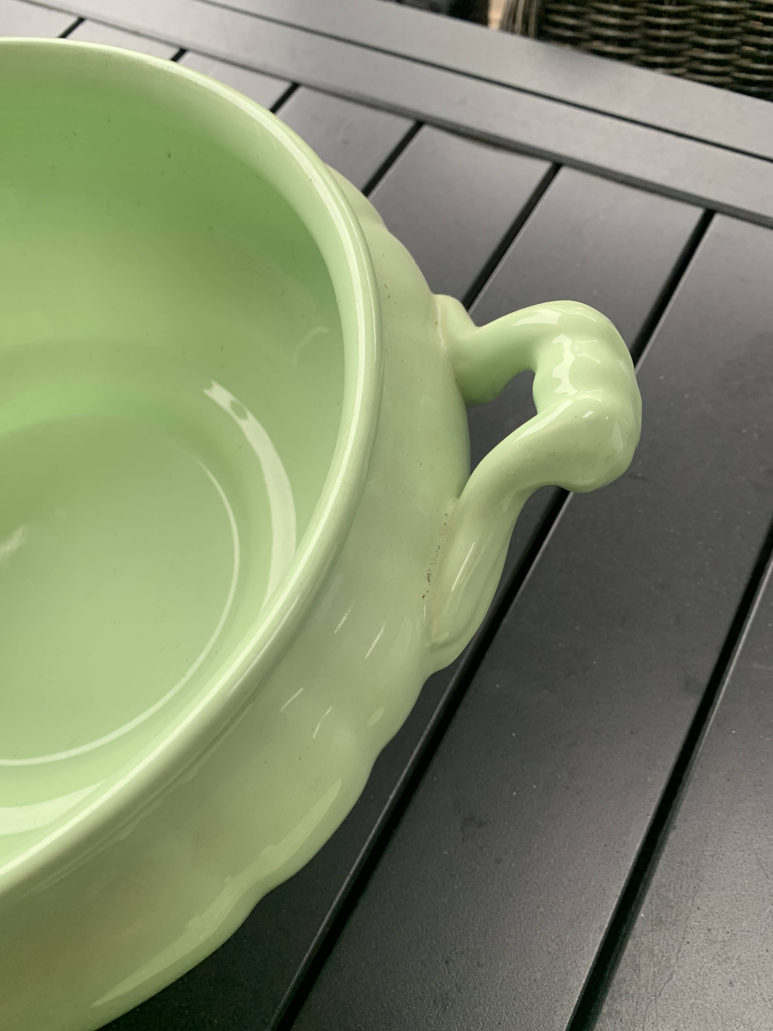 Soupière en faïence de Salins vert mint