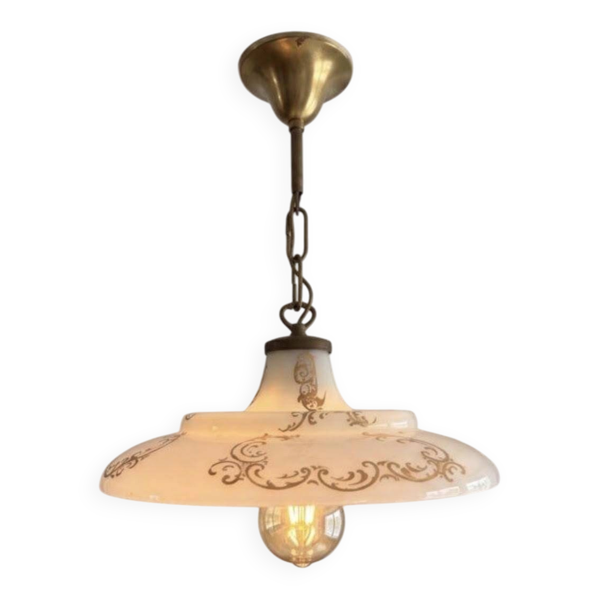 Opaline White Lustre Suspension Brass Gilding Retro Neo Rococo