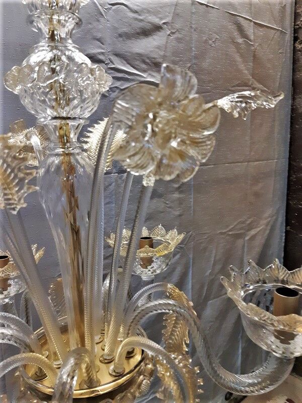 superb great translucent Murano chandelier and gold, old,complete