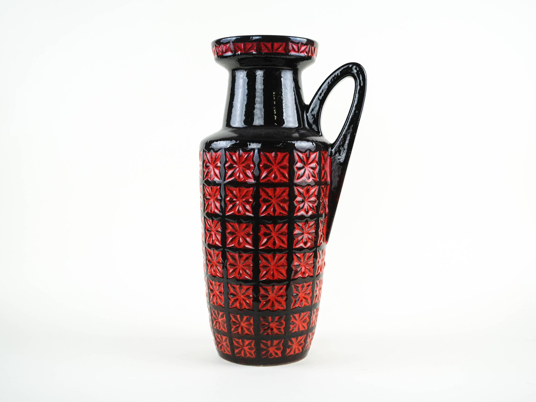 Vase en céramique Fat Lava avec texture en relief, poterie ouest-allemande, années 1970.