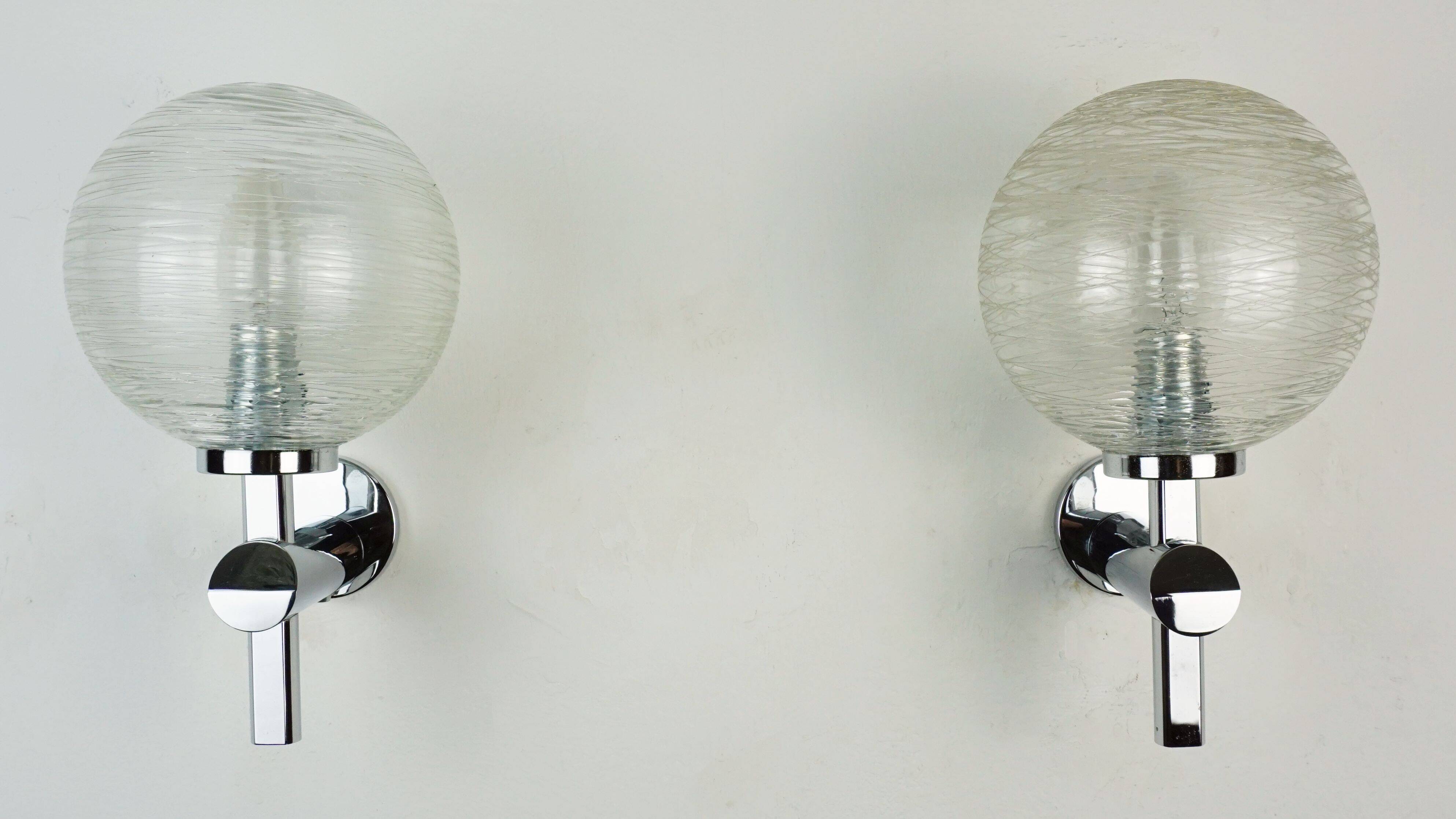 Pair of vintage wall lights structured glass and chrome 1970/80