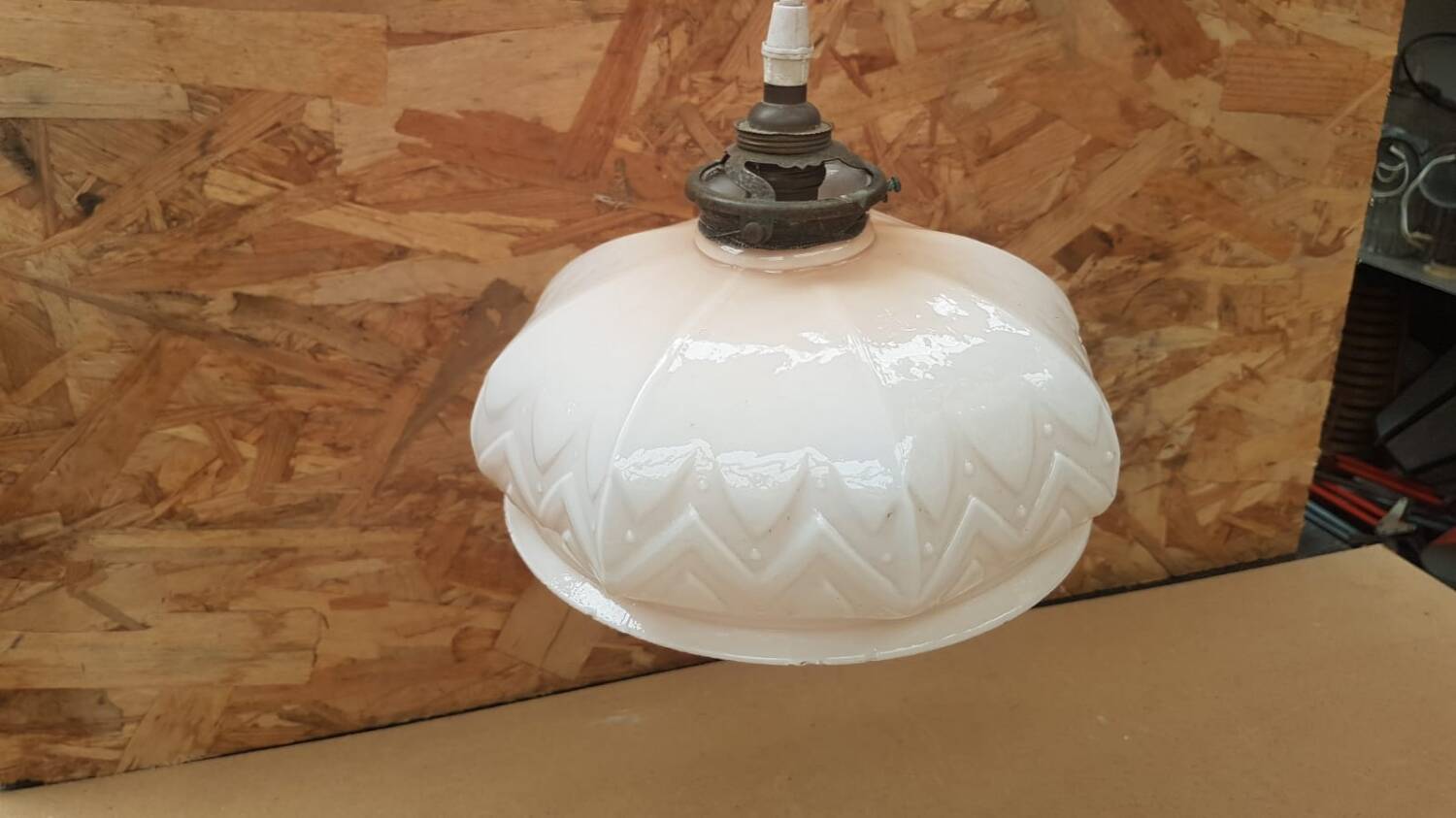 Old vintage art deco opaline pink pendant lamp
