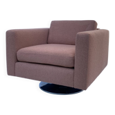 Fauteuil pivotant cube des années 1970 en chrome et bouclée pêche vintage mid-century