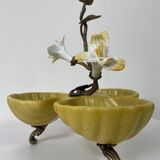 Triple round bronze and porcelain bowl