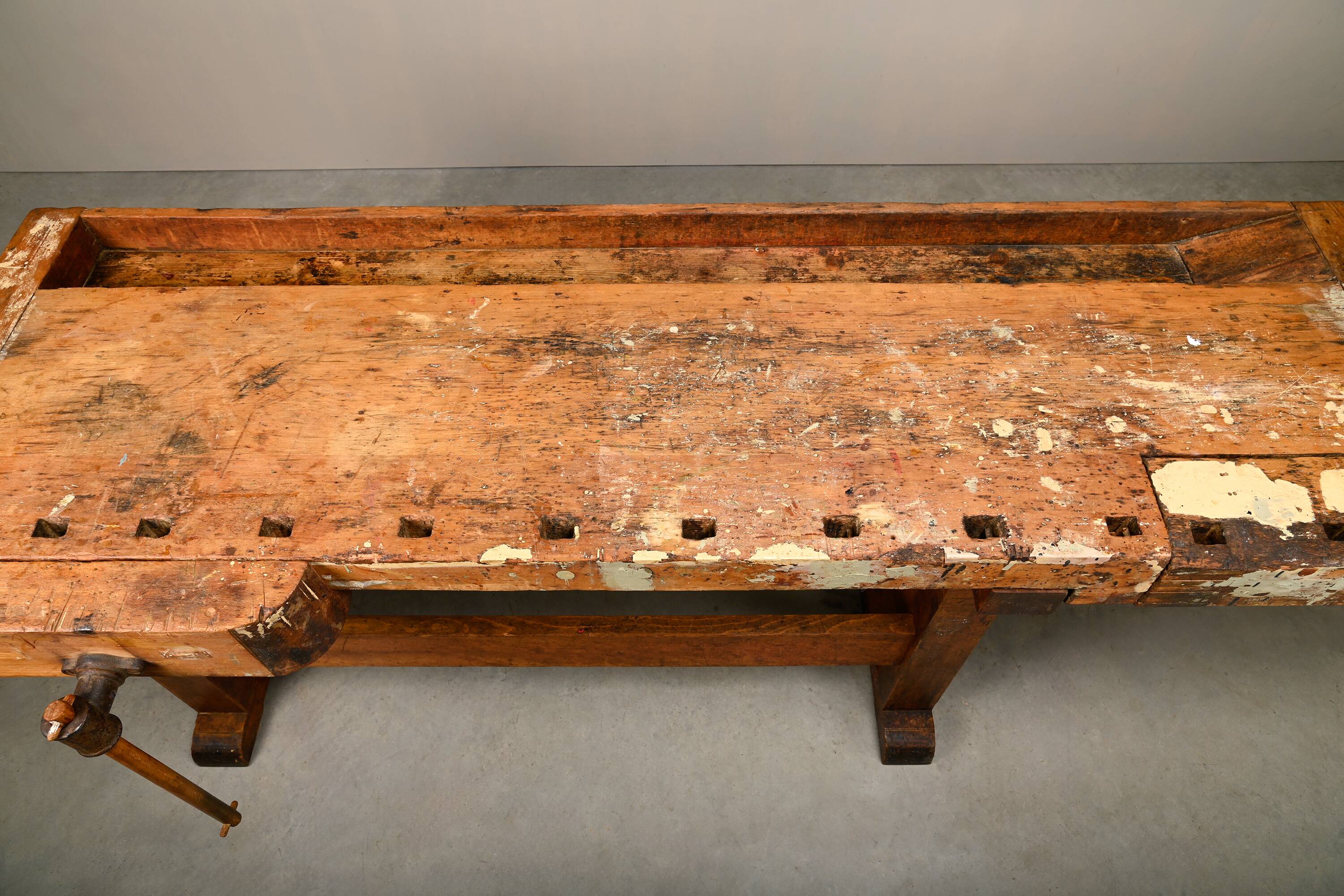 Vintage Wooden Industrial Rustic Carpenter’s Workbench with Two Vises