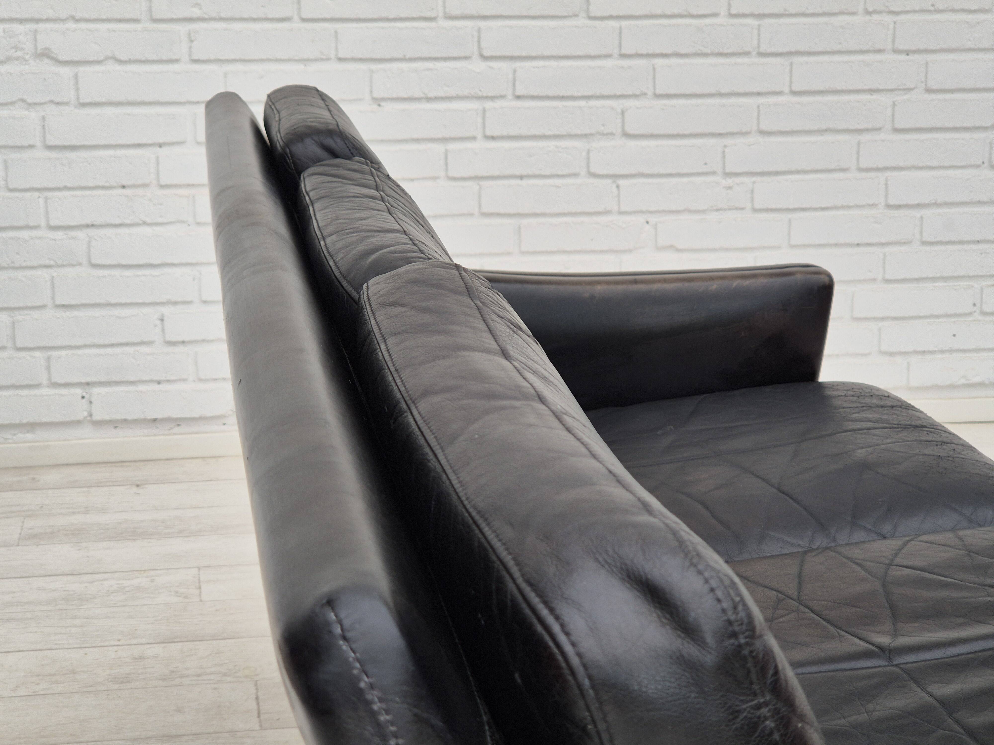 1970s, Danish design, 3 seater sofa, original condition, leather, teak wood.