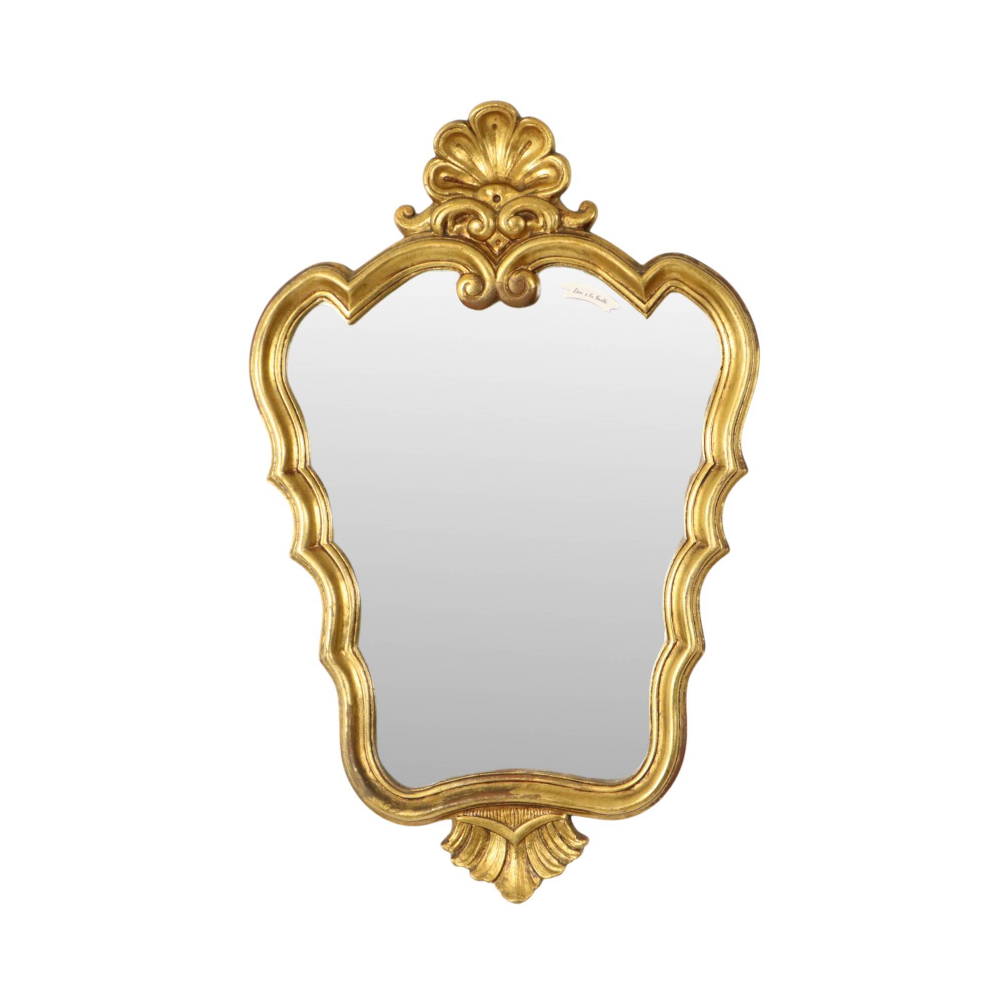 Miroir baroque doré à la feuille d'or, France années 60