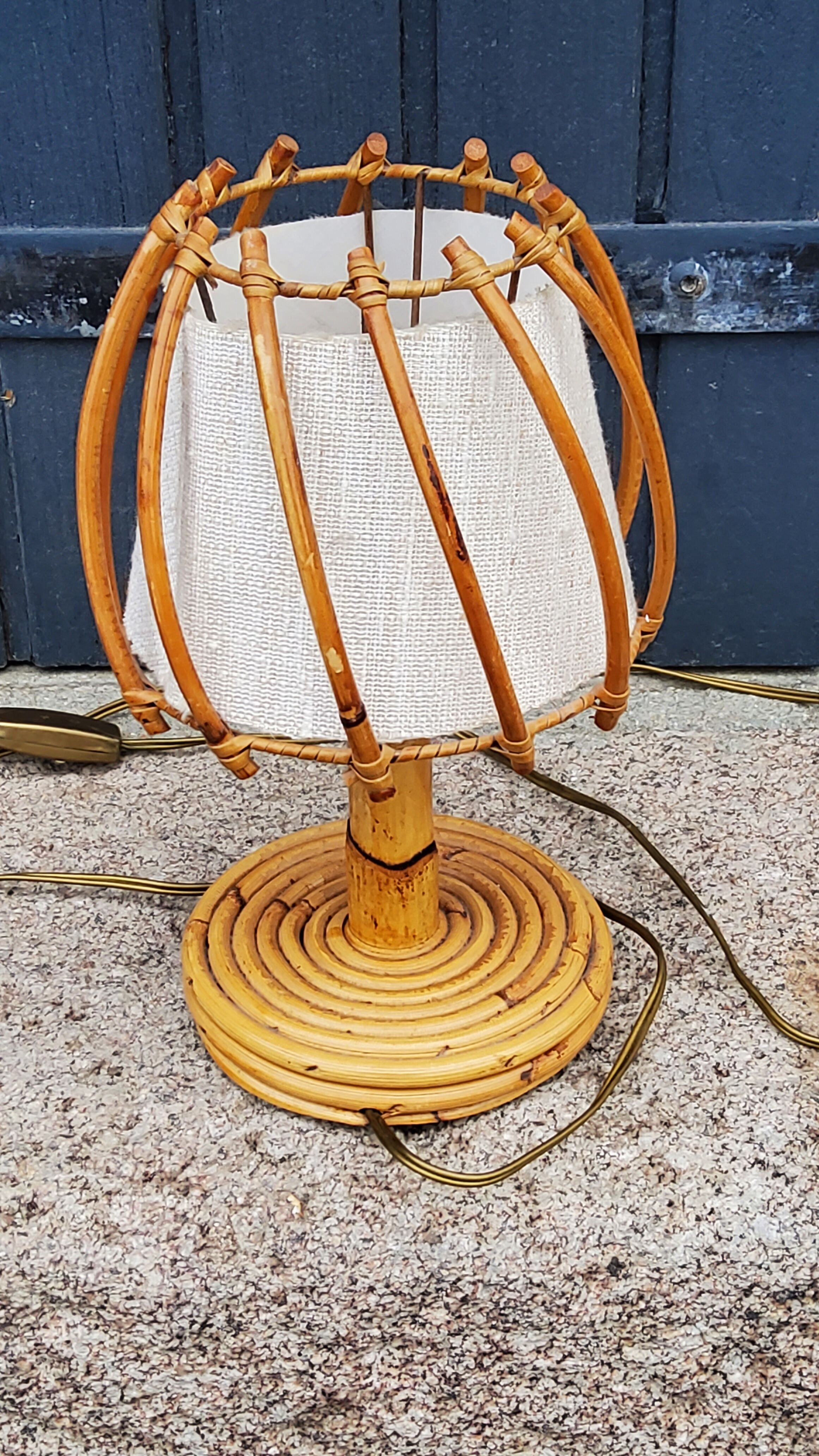 Rattan and bamboo table lamp from the 70s