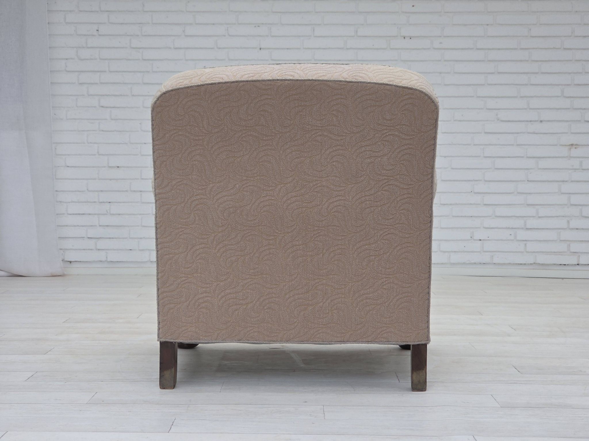 1950s, Danish artdeco armchair, furniture wool, oak wood legs.