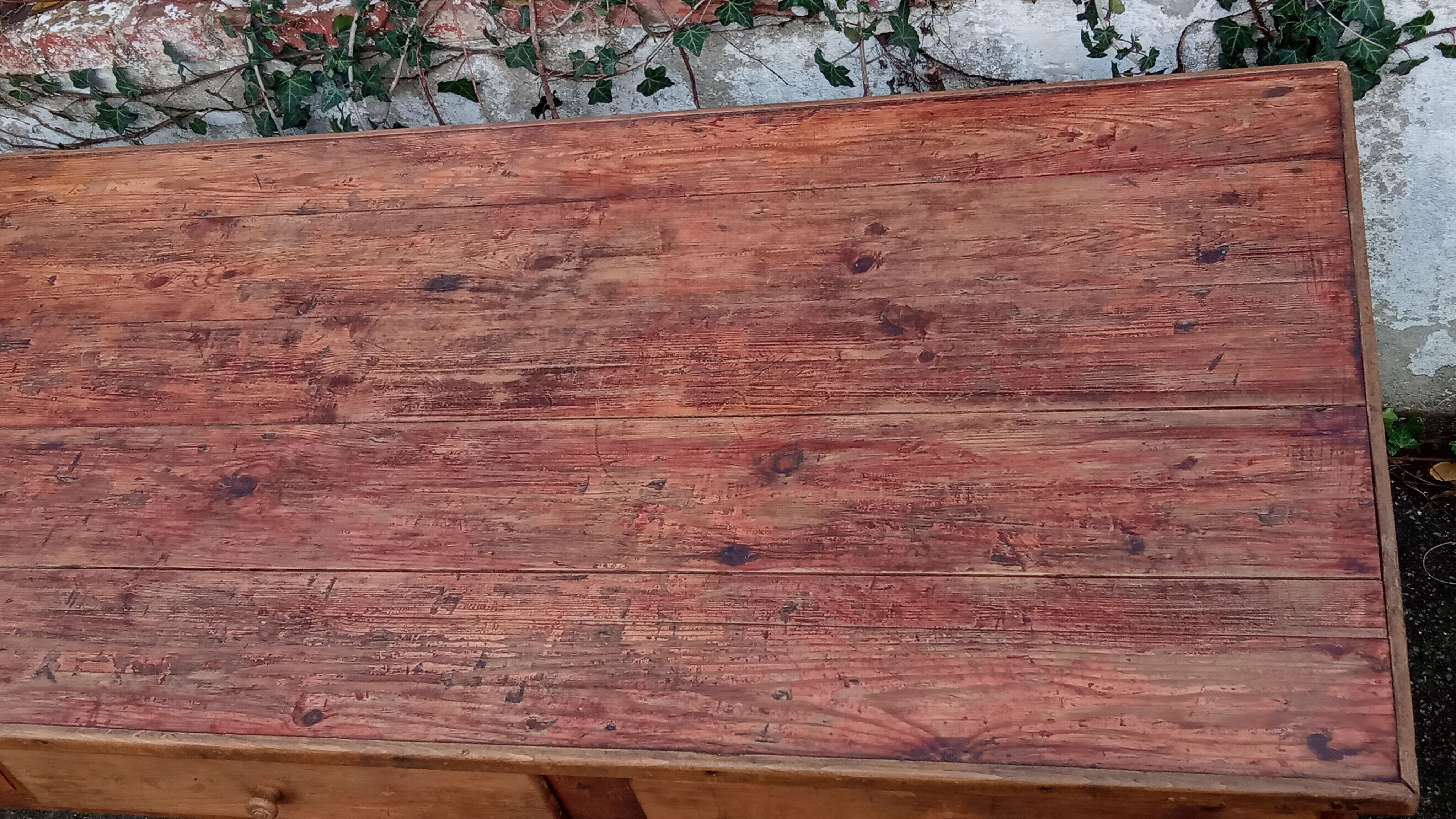 Oak farmhouse table, six drawers