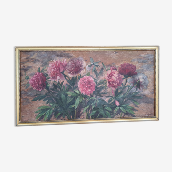 Tableau ancien pivoines