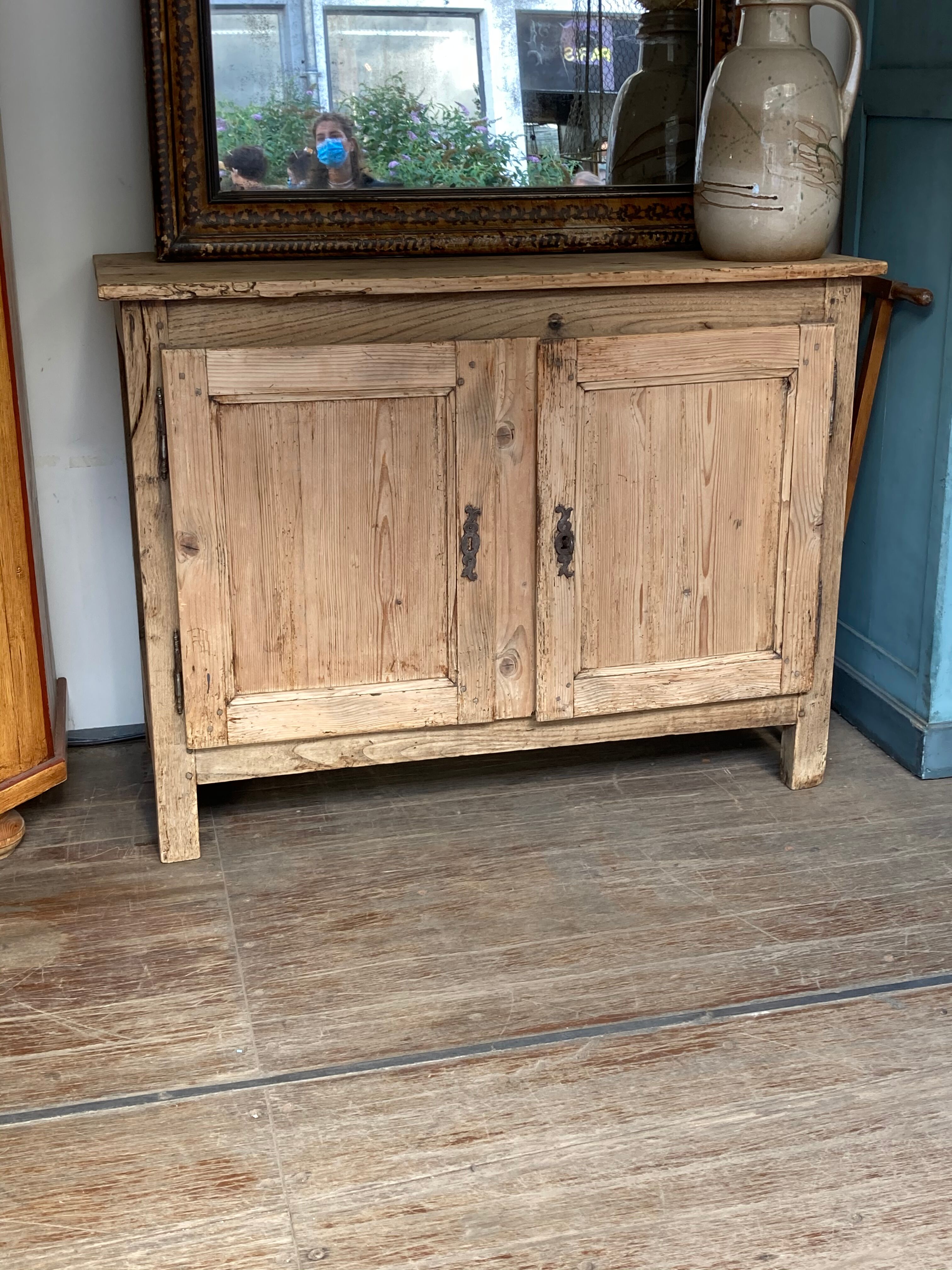 Old low buffet 2 doors in natural wood