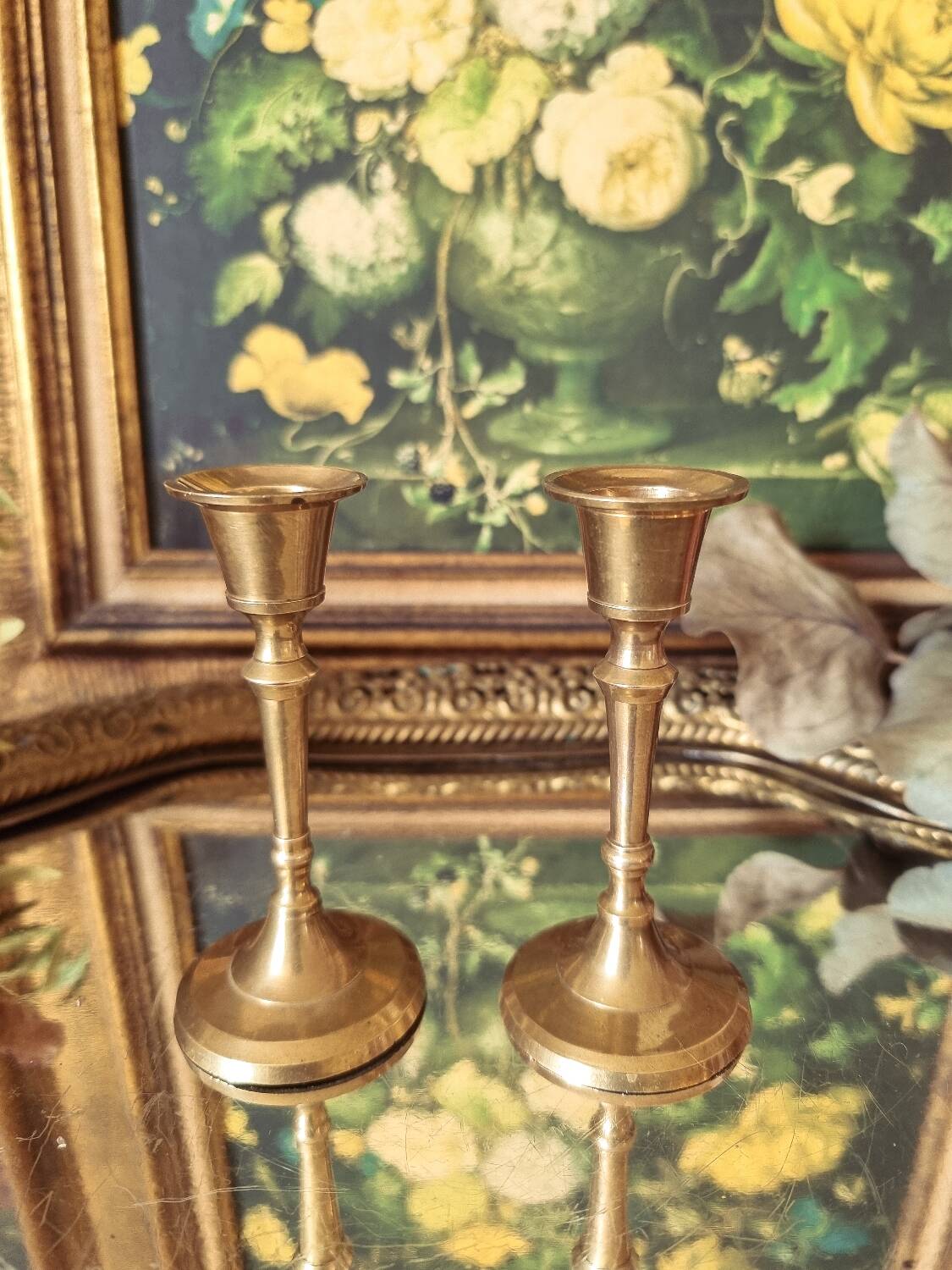 Duo of small brass candlesticks