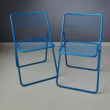 Set of 2 blue metal Rappen (Ted Net) folding chairs by Niels Gammelgaard for Ikea, 1980s