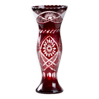 Large antique Bohemian vase, chiseled ruby color