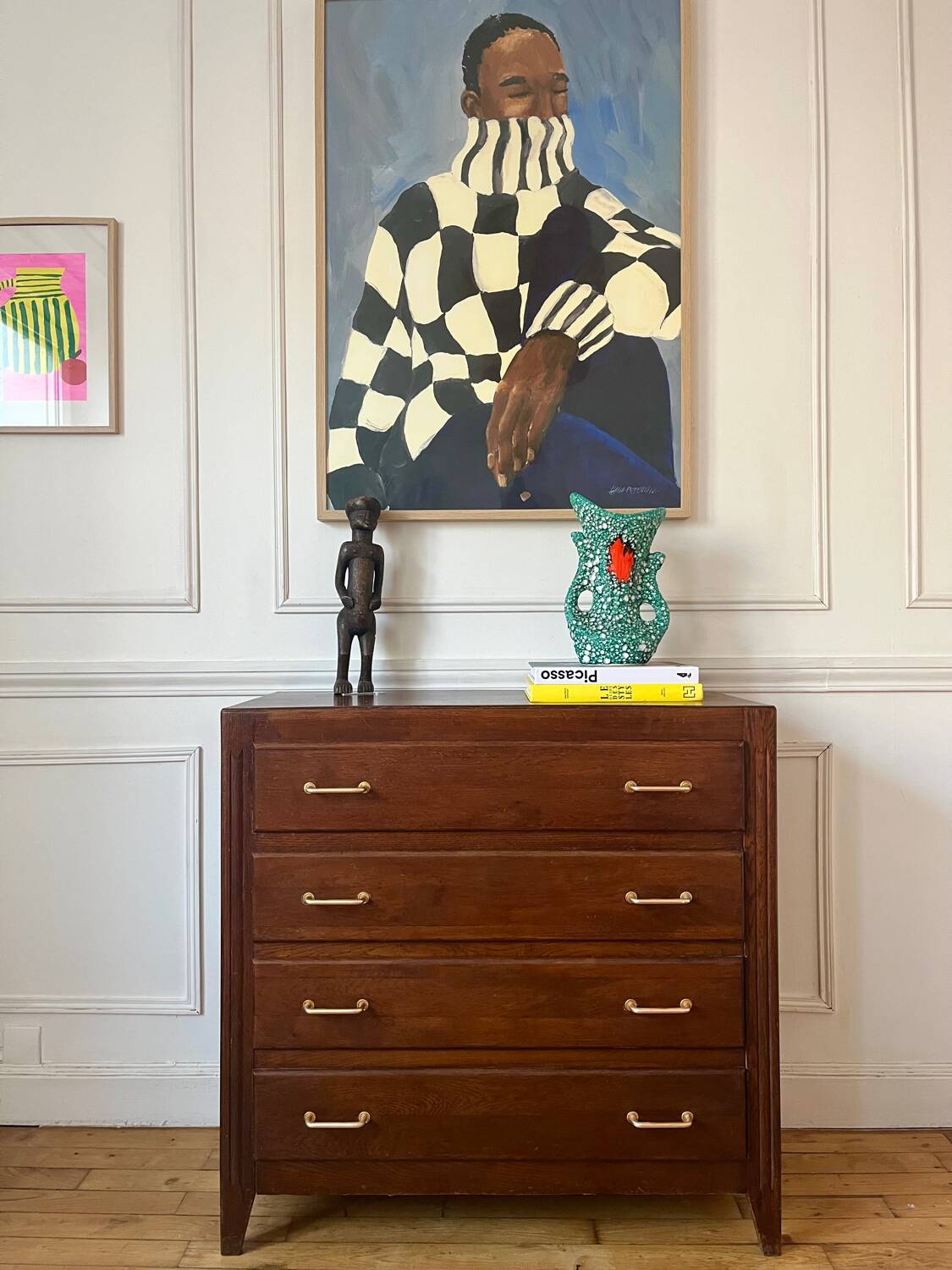 Commode en bois massif vintage années 60