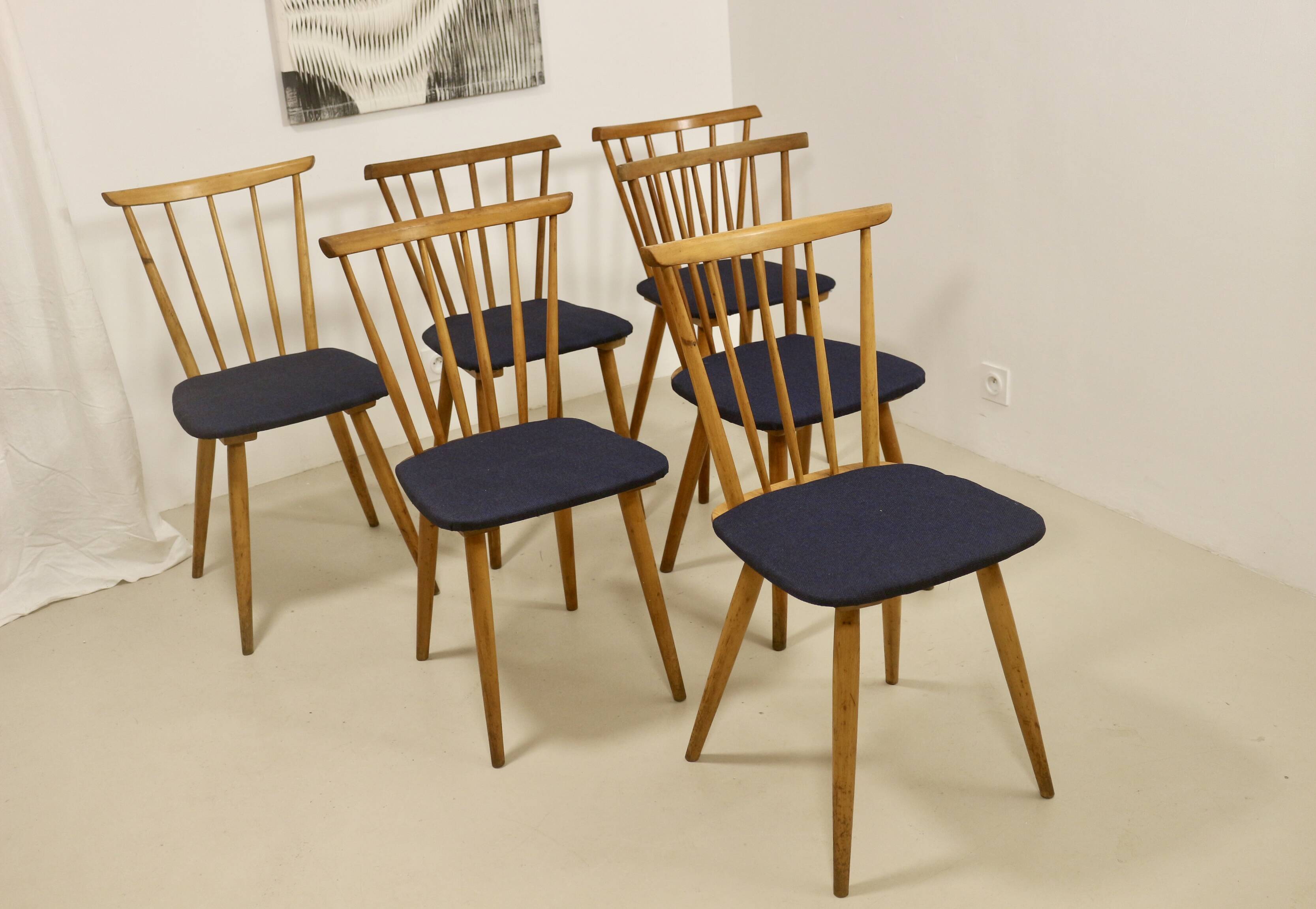 Set of 6 vintage Scandinavian chairs with bars from the 60s. Ref SINNO