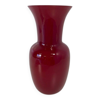 Italian Red and White Murano Glass Vase by Venini