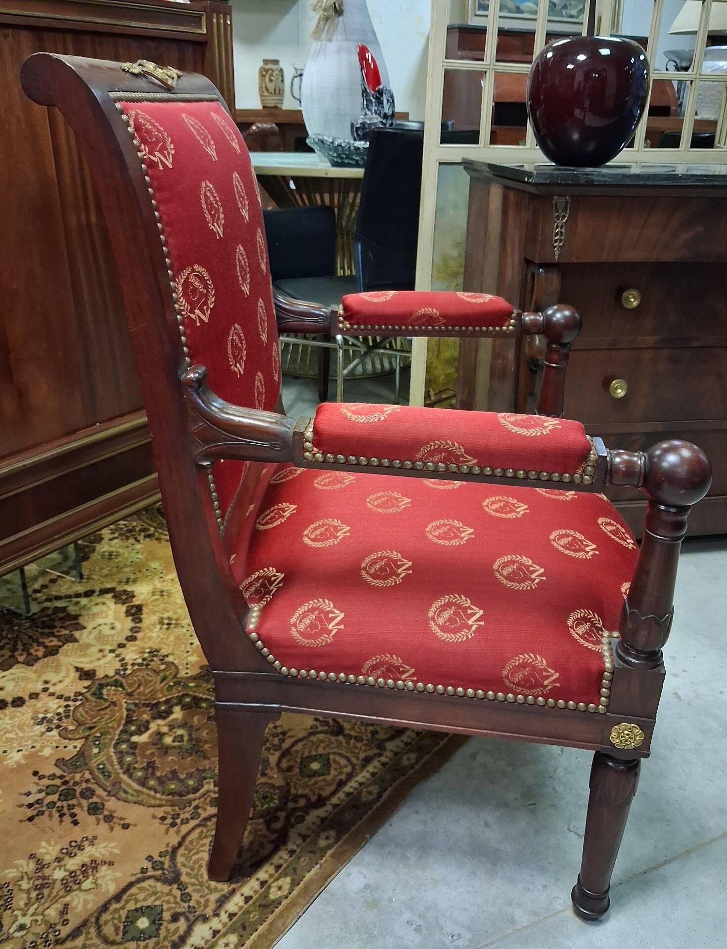 Pair of Empire period armchairs in mahogany with Napoleonic emblems - 19th century