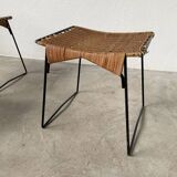 Set of three Raoul Guys wicker and metal stools