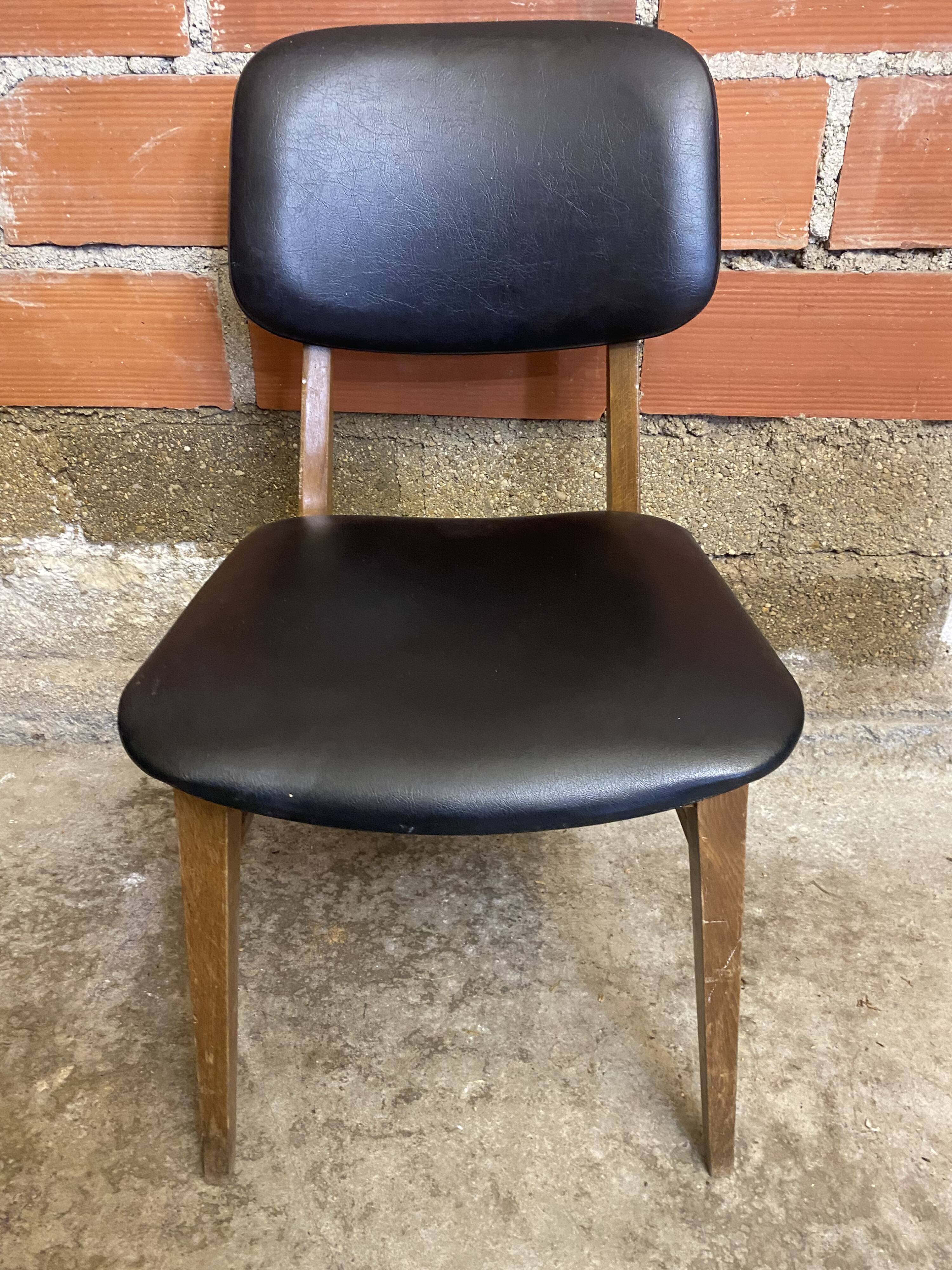 Vintage Scandinavian Chair Beech + Black Skai Seat & Back 60s