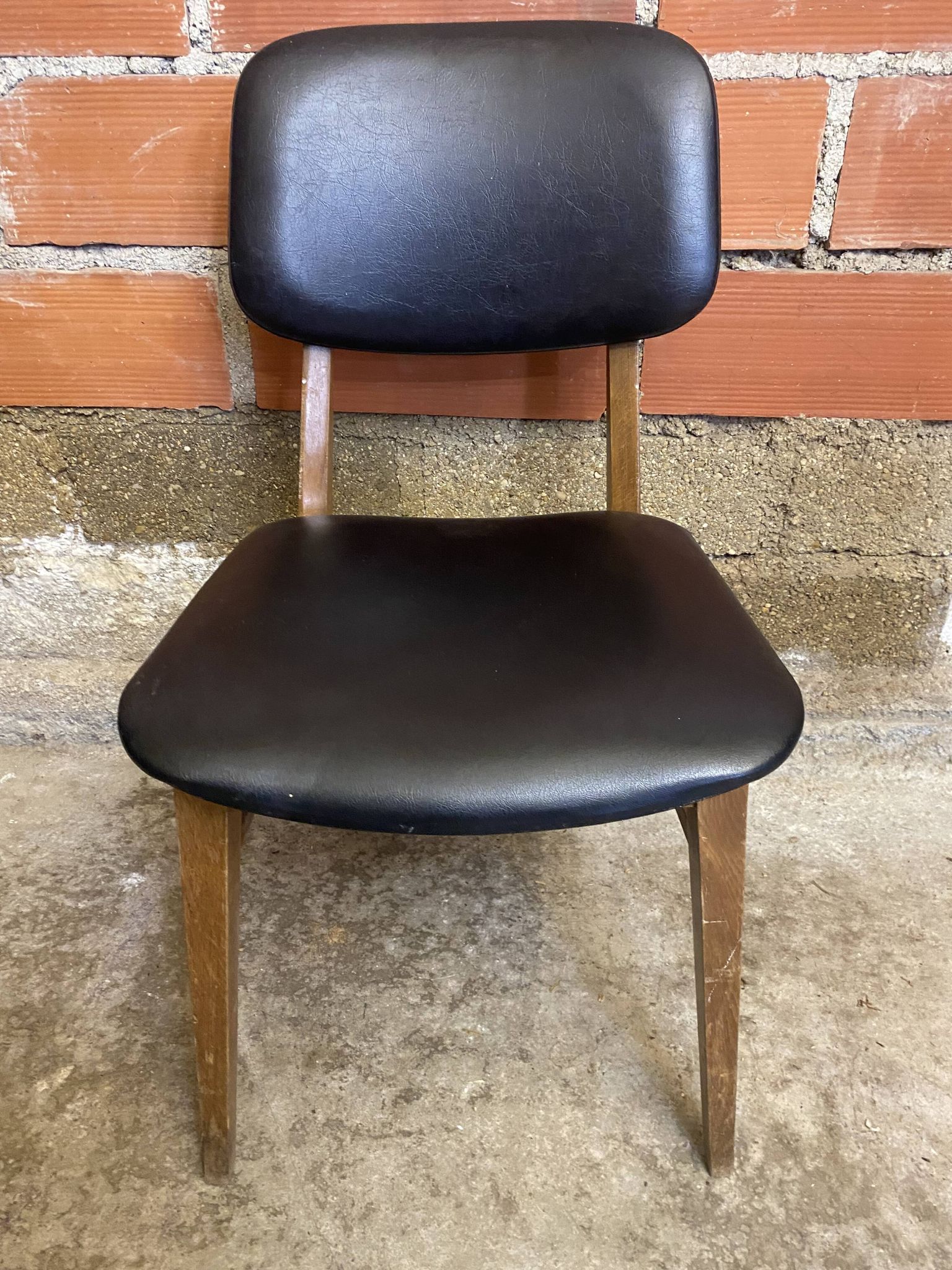 Vintage Scandinavian Chair Beech + Black Skai Seat & Back 60s
