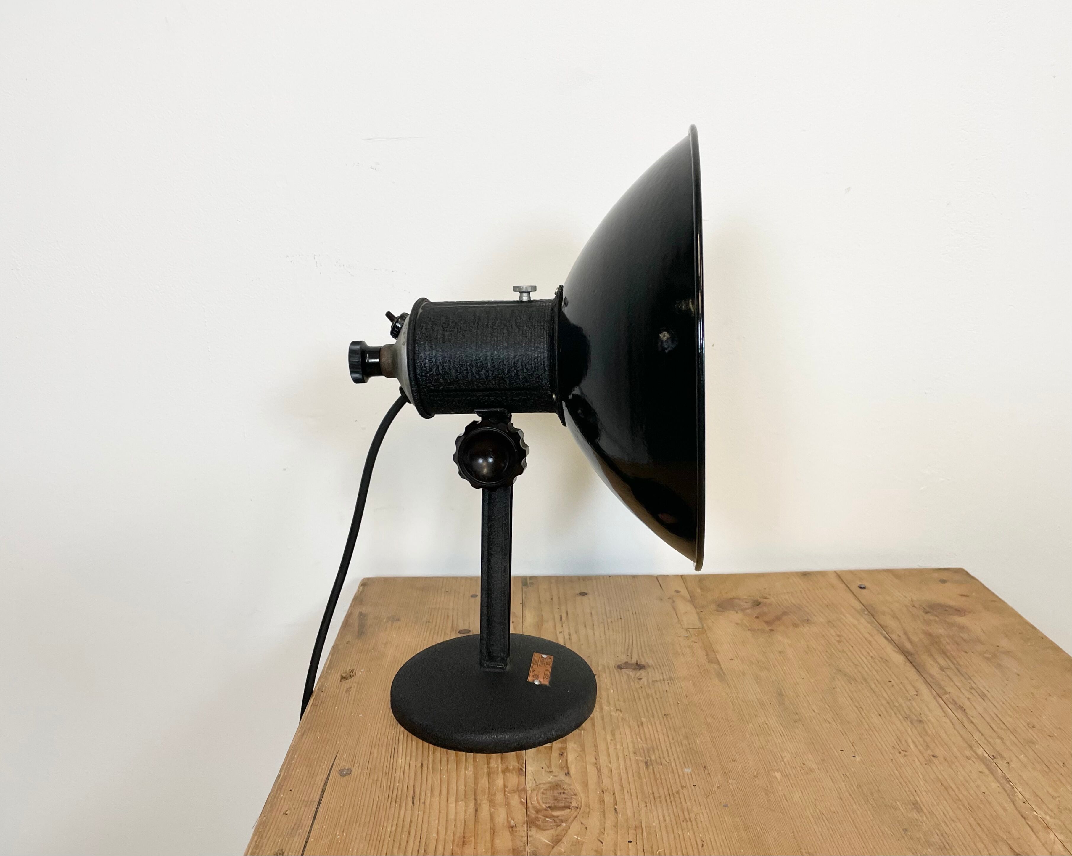 Industrial black enamel table lamp, 1950