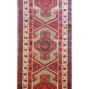 Red vintage persian hamedan rug 1930 handwoven tribal runner 99x337cm