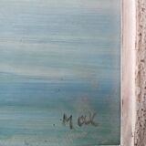 Vintage painting of a coastal landscape with a solitary fisherman.