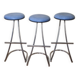 Ensemble de 3 tabourets de bar vintage en acier chromé, design Mirima France, années 70, 84 cm