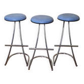 Set of 3 vintage bar stools in chromed steel, Mirima France design, 70s, 84 cm