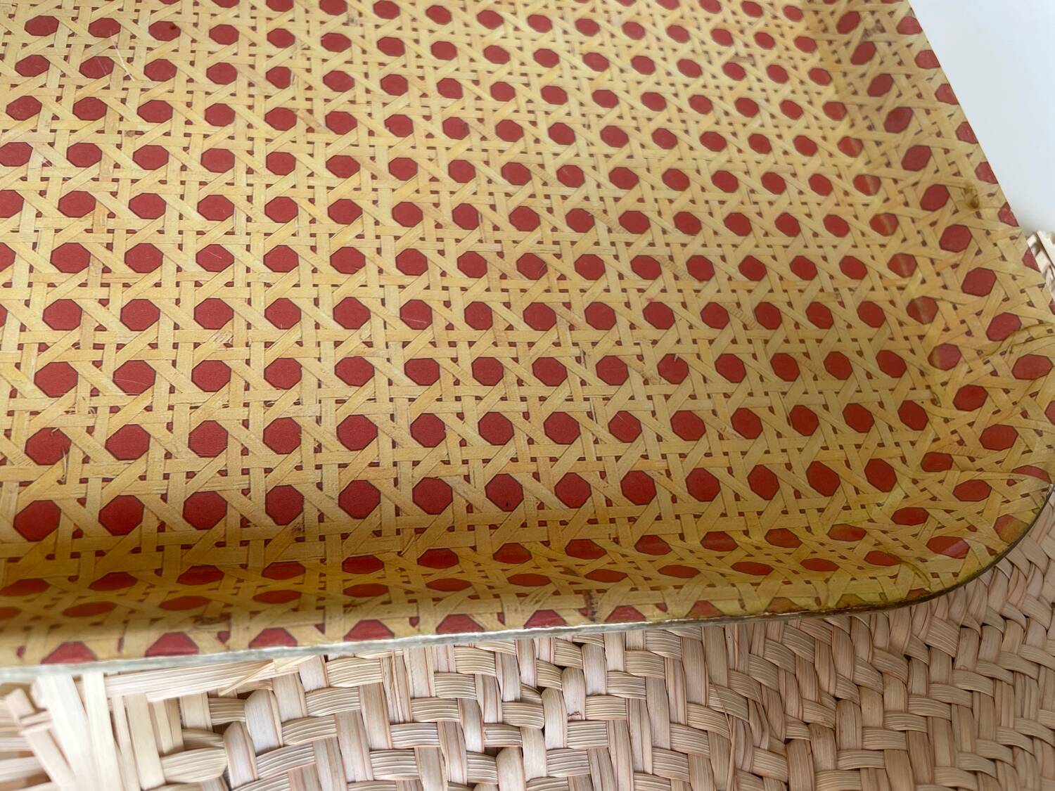 70s tray in fiberglass imitation rattan