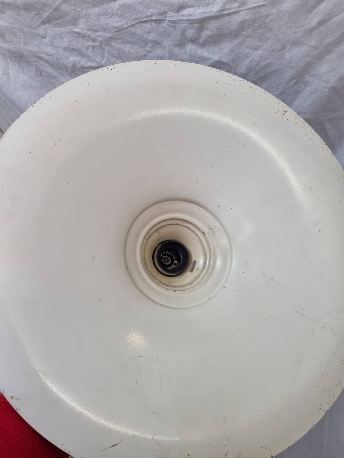 Industrial red enameled sheet metal pendant light