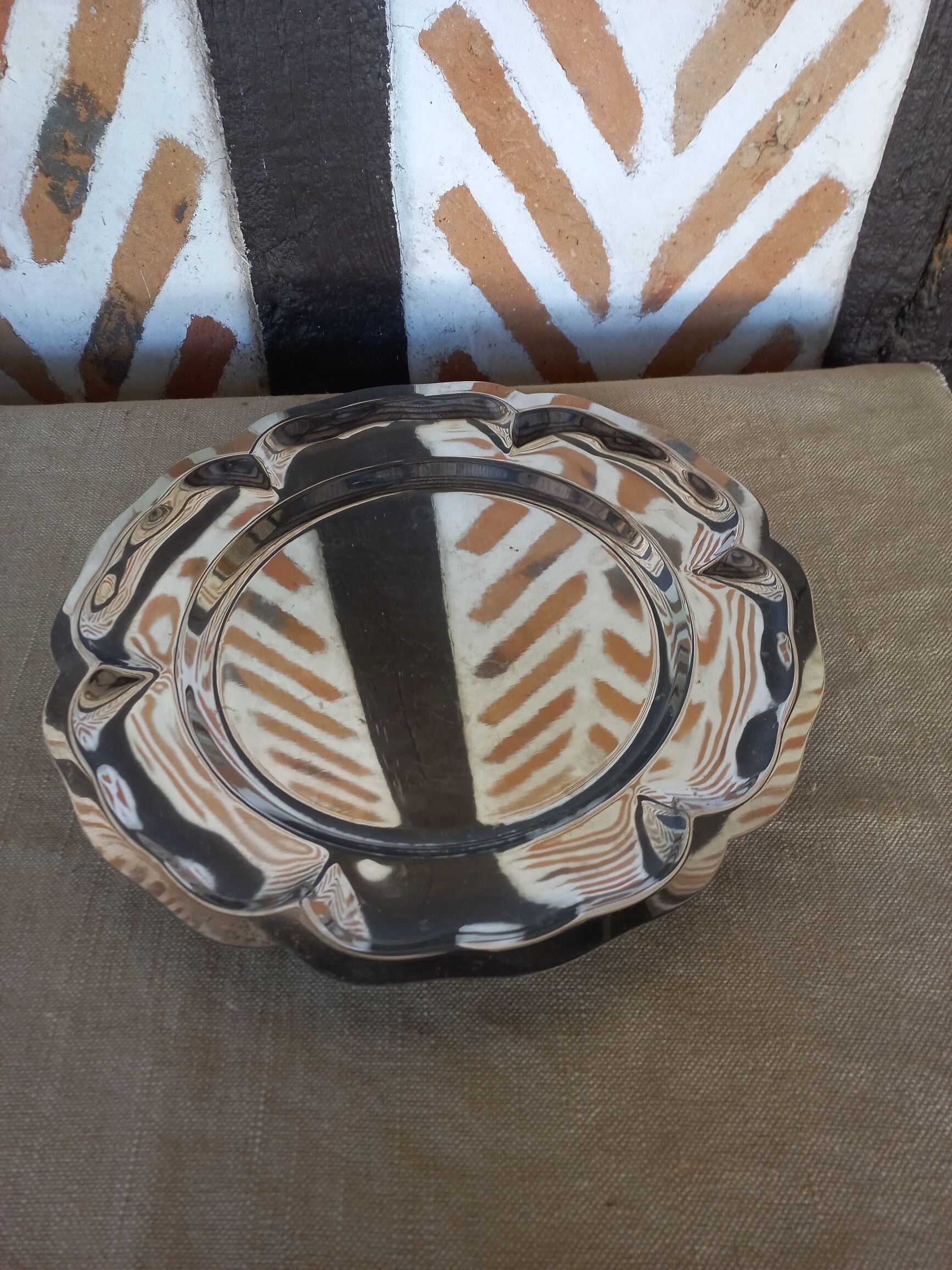 Round stainless steel serving dish