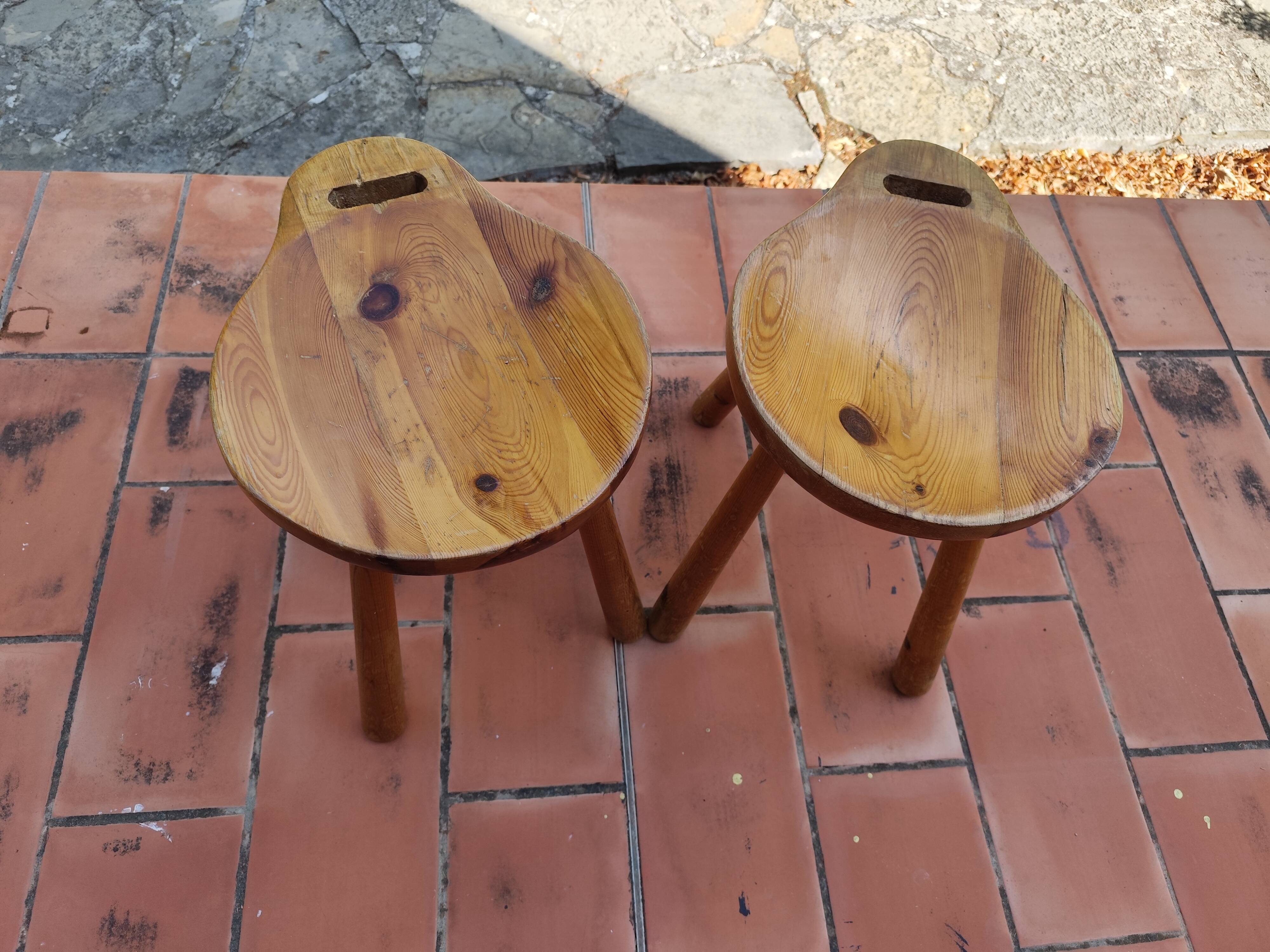 Pair of vintage 1960s solid pine ovoid Scandinavian stools
