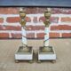 2 antique column candle holders in white marble and brass